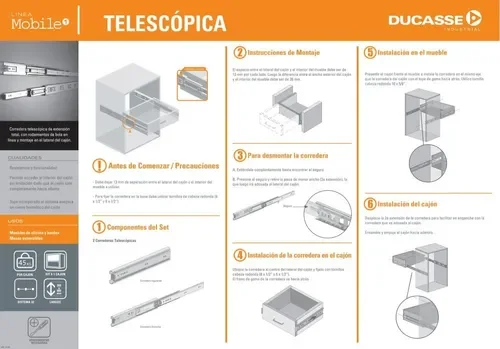 corredera telescopica sin cierre suave 60 cm - Imagen 2