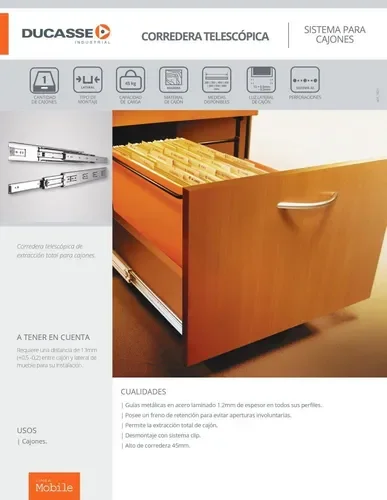 corredera telescopica sin cierre suave 60 cm - Imagen 3