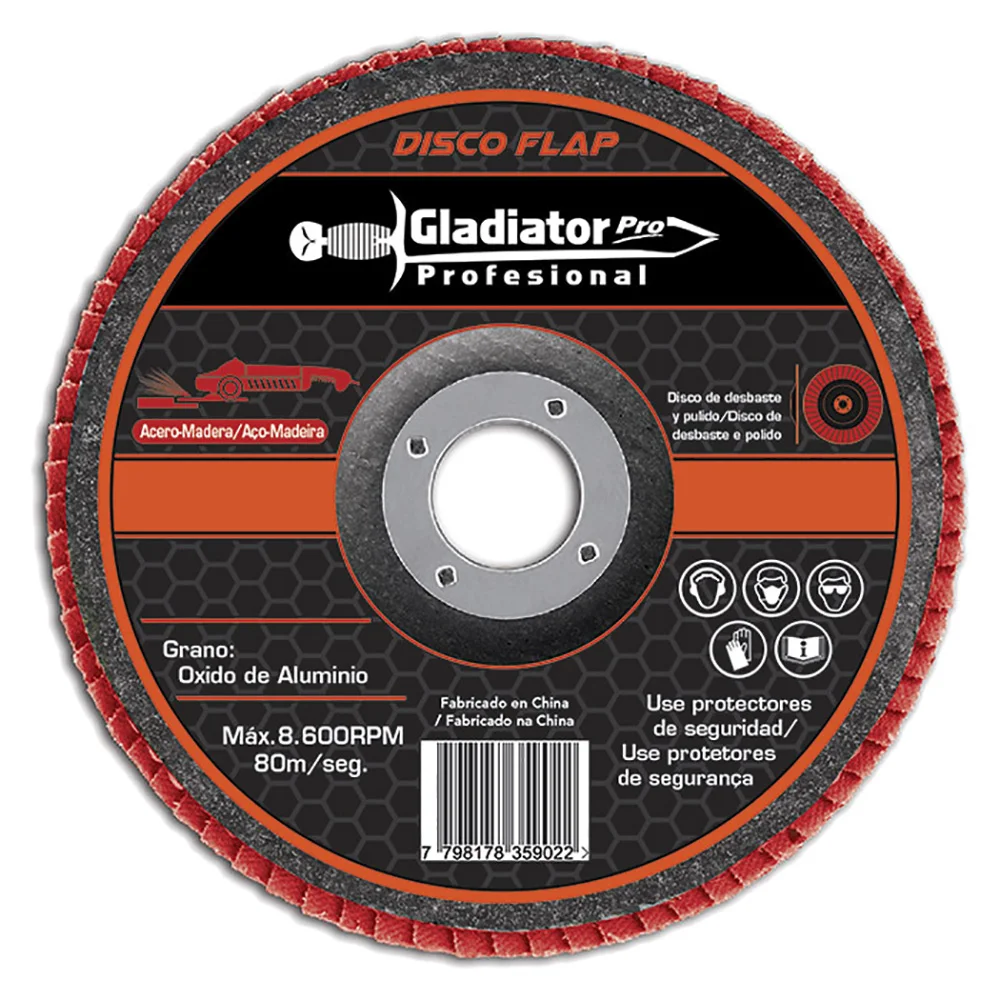 disco flap 4 1/2 acero y madera gr120