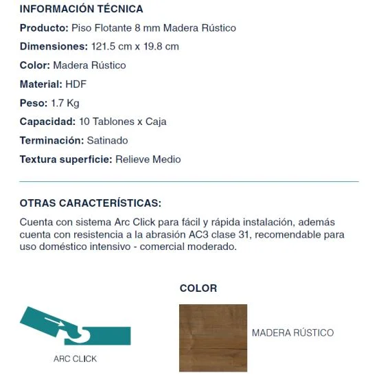 piso flotante efloor 8mm madera rustico 2.4m2/cj - Imagen 4