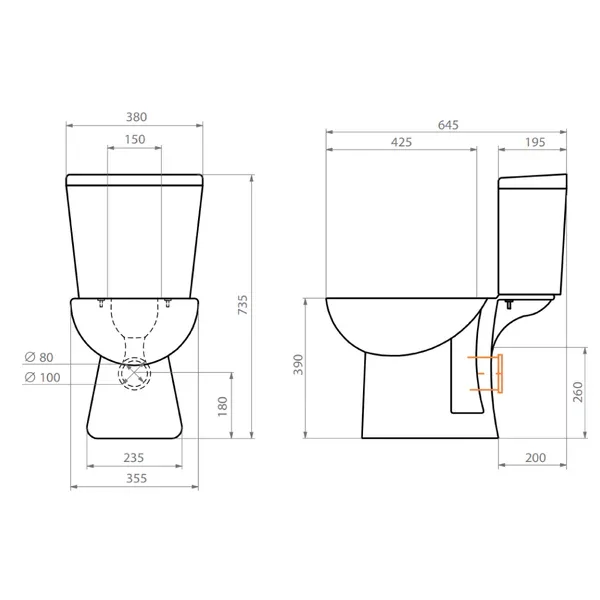 wc aura horizontal descarga muro 18cm fij+ asiento - Imagen 5