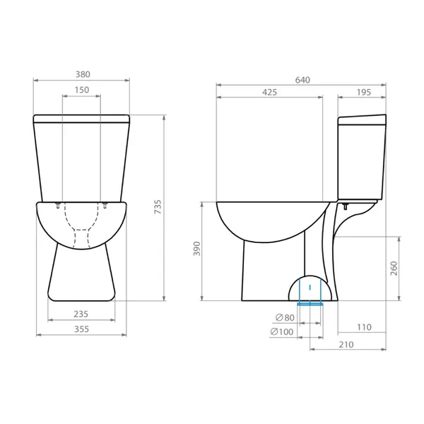 wc aura horizontal descarga muro 18cm fij+ asiento - Imagen 6