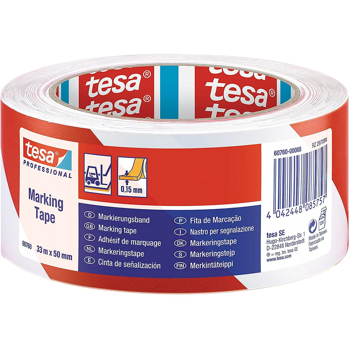 cinta demar. roja.blanco 33 m x 50 mm (00088) tesa - Imagen 2